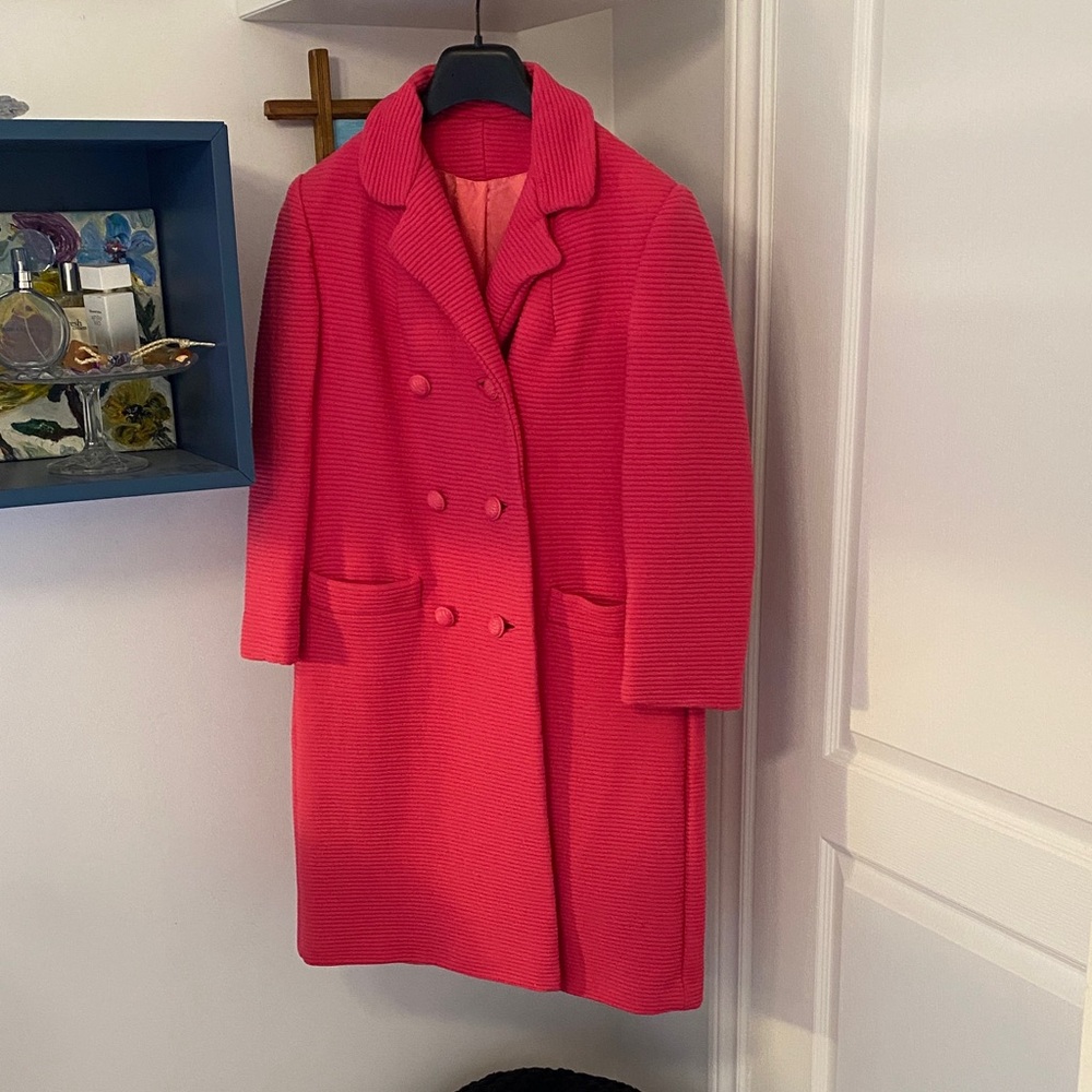Elegant vintage Coral Double-Breasted Pea Coat Pink !! Gorgeous!!